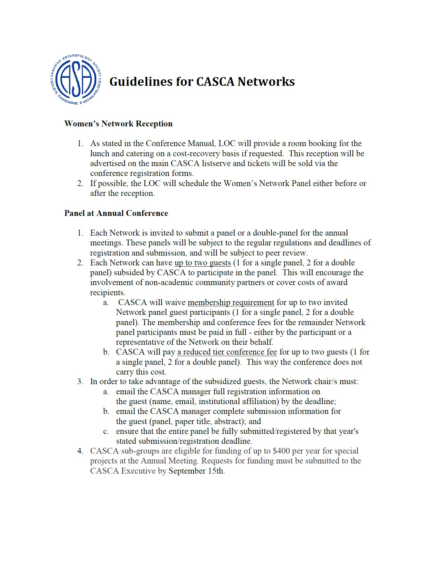 Guidelines for Networks